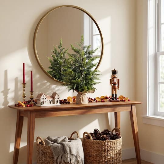 Nearly Natural 26" Artificial Real Touch Cedar Christmas Tree in Burlap Wrapped Base